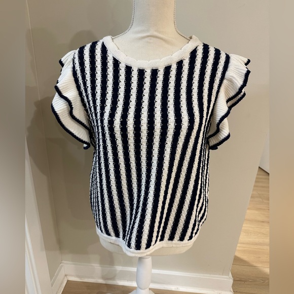 entro Tops - Size Medium Entro Women's Striped Ruffle Sleeve Knit Top